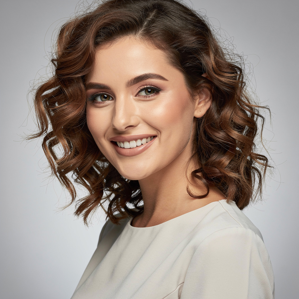 Portrait of a smiling woman with curly hair