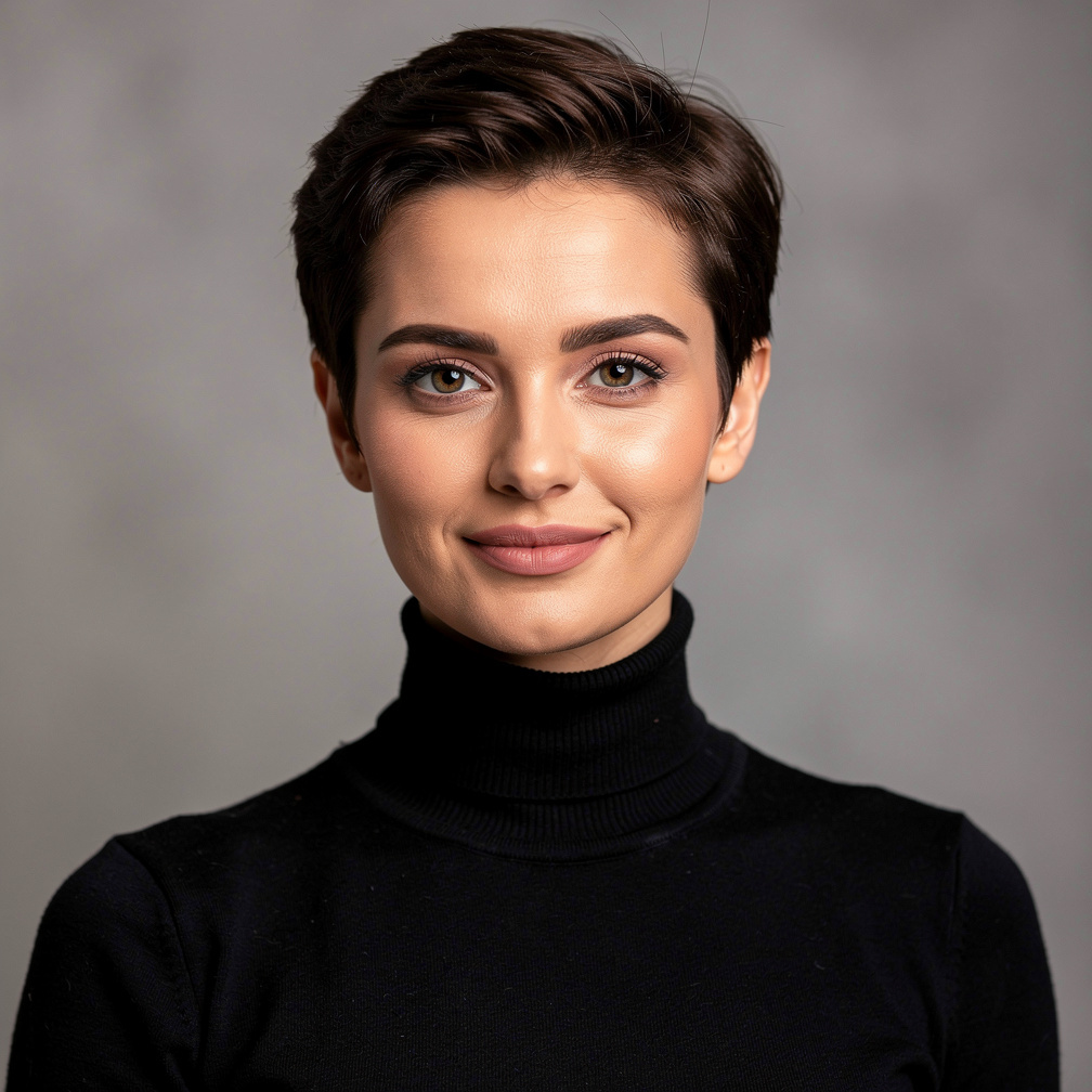 Portrait of a woman with short dark hair