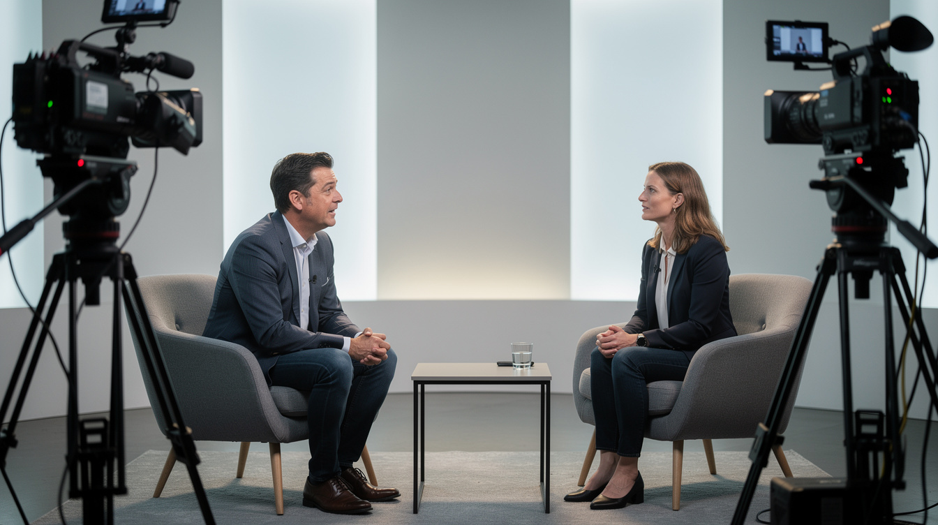 Host and guest recording a studio interview